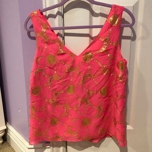 Coral and sparkly gold flowy tank